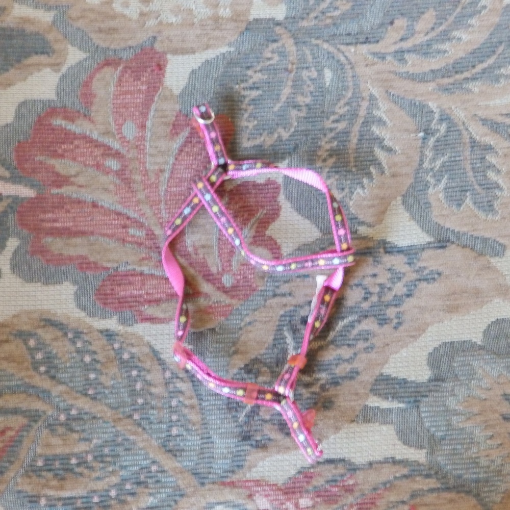 pink and brown small dog harness